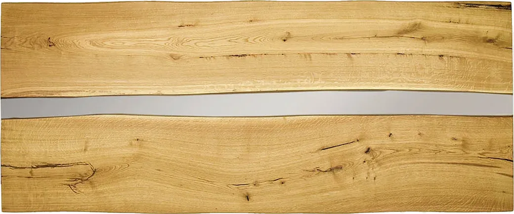 Oak river table no. 0020 with a resin river between the slabs